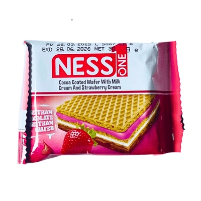 Ness Coco Coated Wafer With Milk Cream And Strawberry Cream 30g